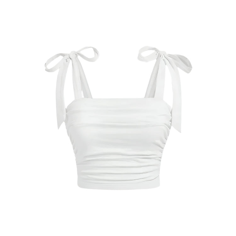 Ruffle Tie Shoulder Crop Top til kvinder