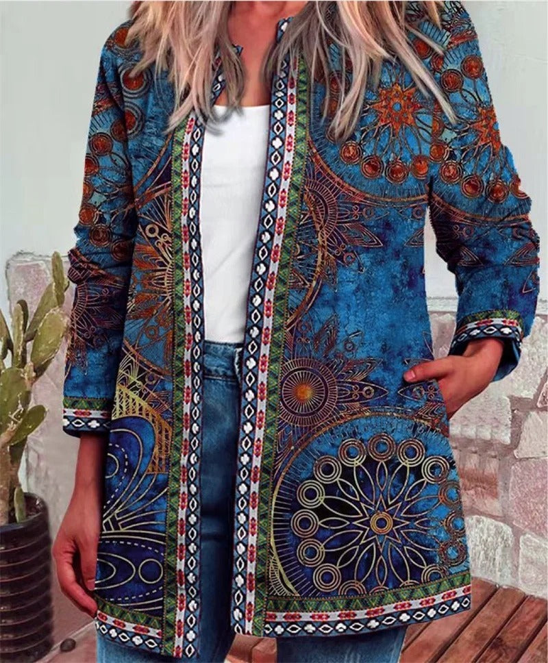 Cardigan med etnisk print til kvinder