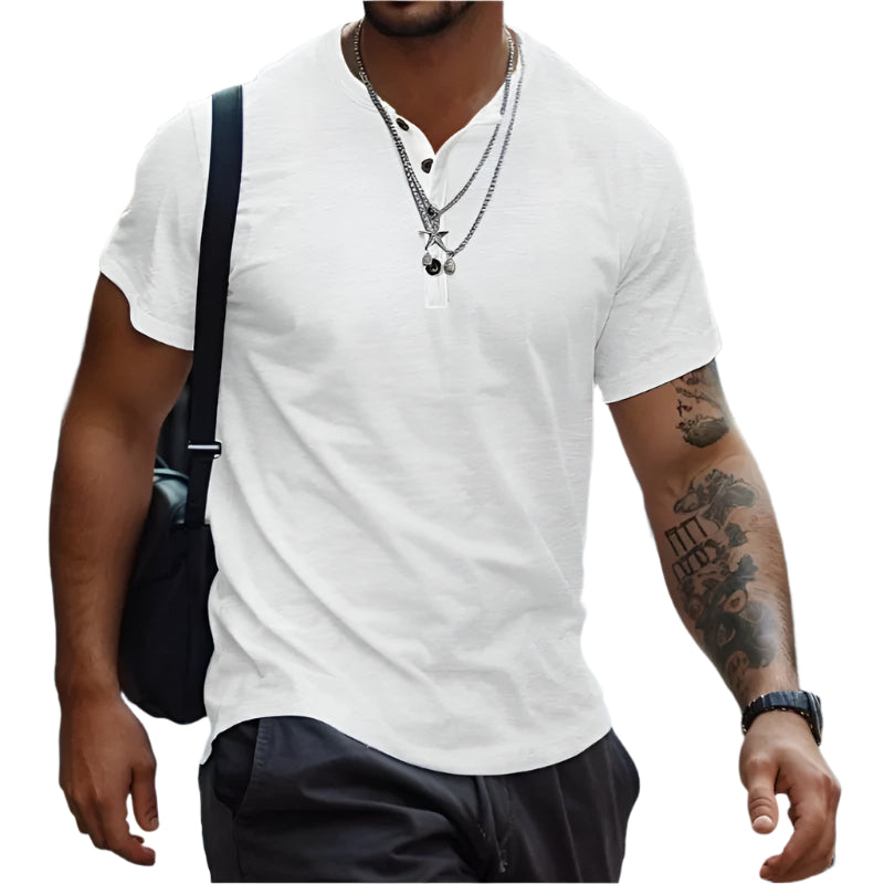 Herre T-shirt uden krave i ensfarvet