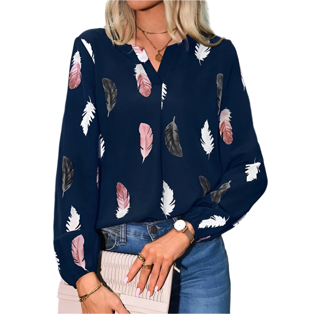 Chiffonbluse med fjermønster