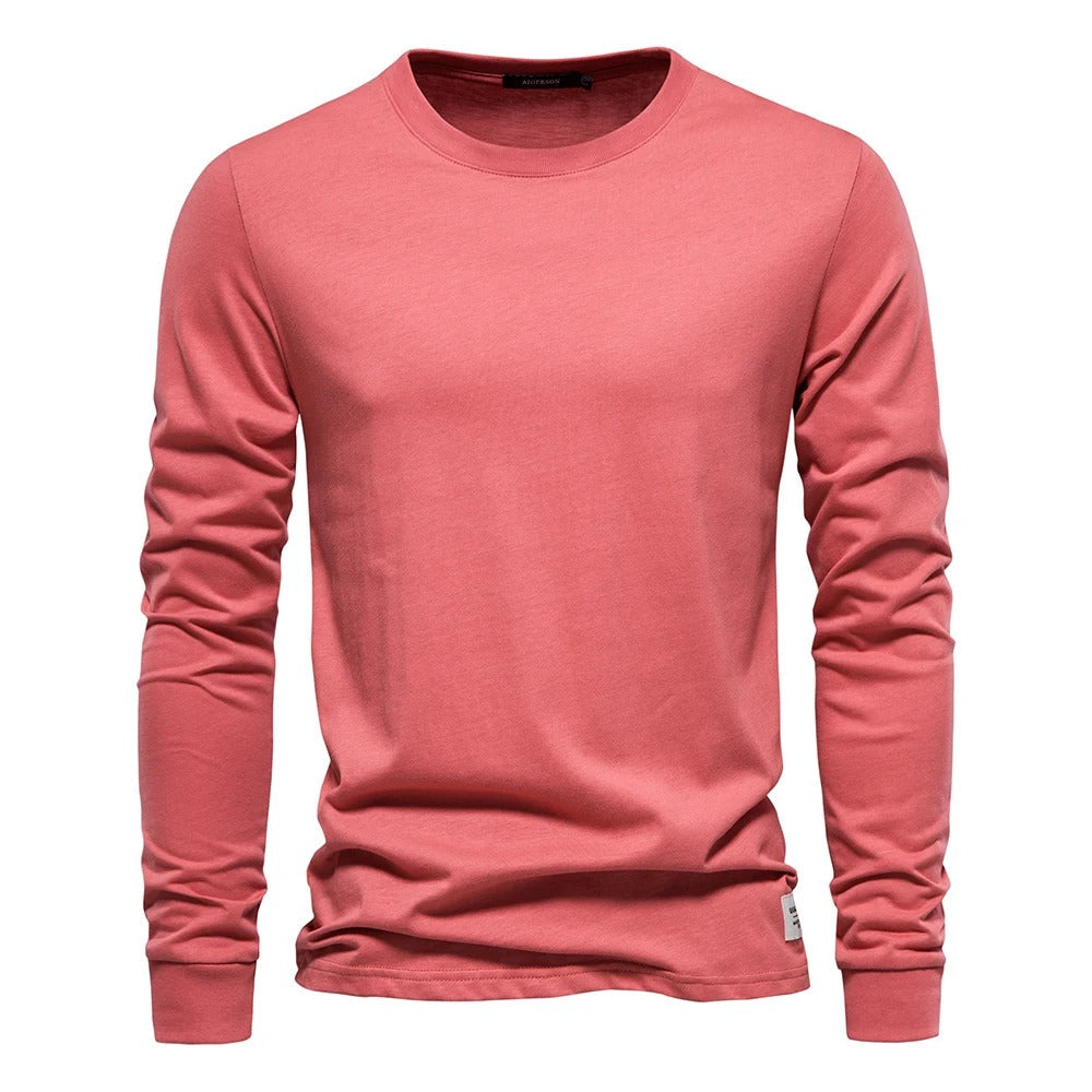 Ensfarvet langærmet T-shirt til mænd