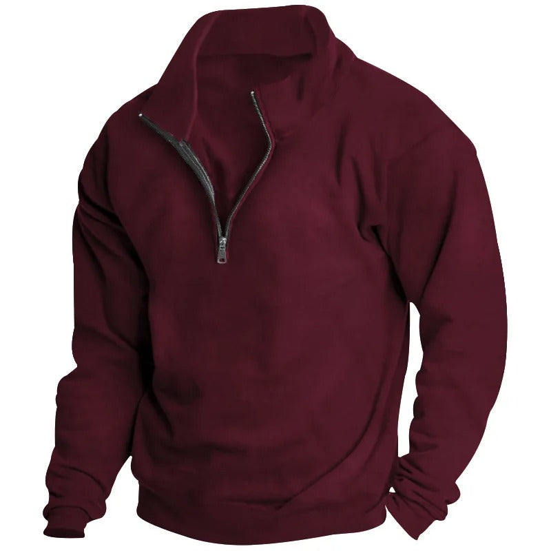Sweatshirt med standkrave og halv lynlås til mænd