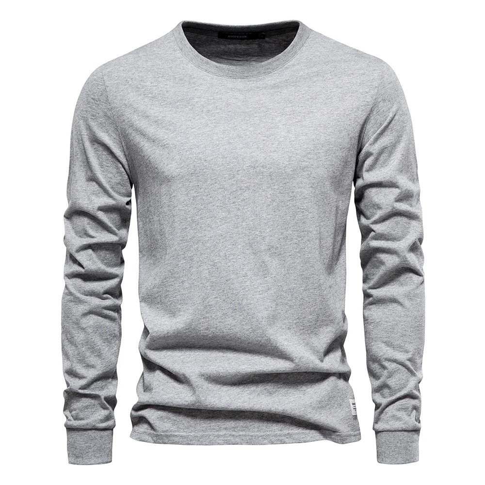Ensfarvet langærmet T-shirt til mænd