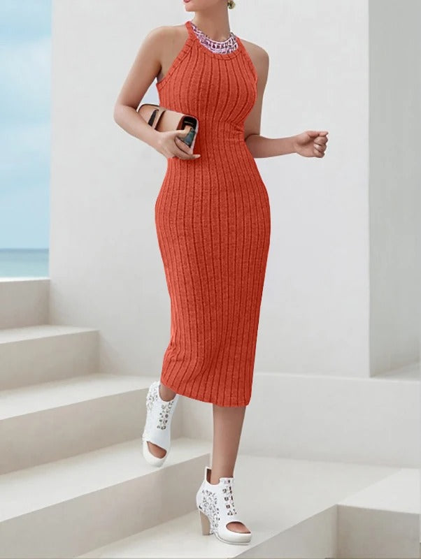 Halterneck bodycon midi-kjole til kvinder