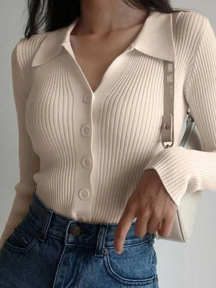 V-hals strikket slim cardigan til kvinder