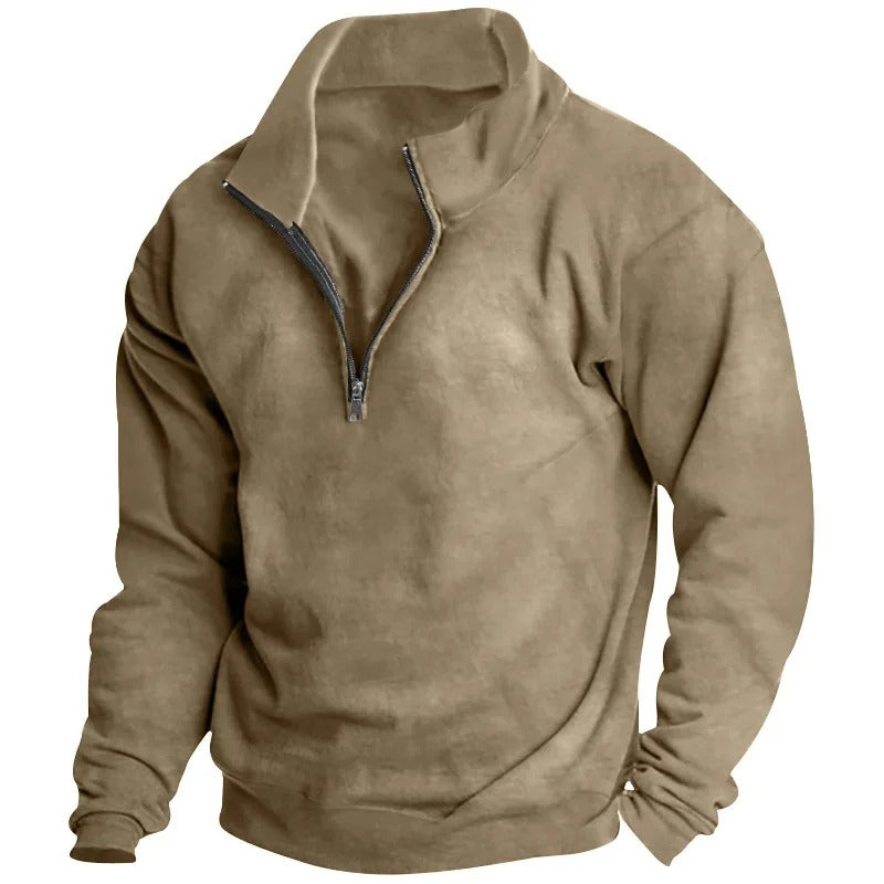 Sweatshirt med standkrave og halv lynlås til mænd