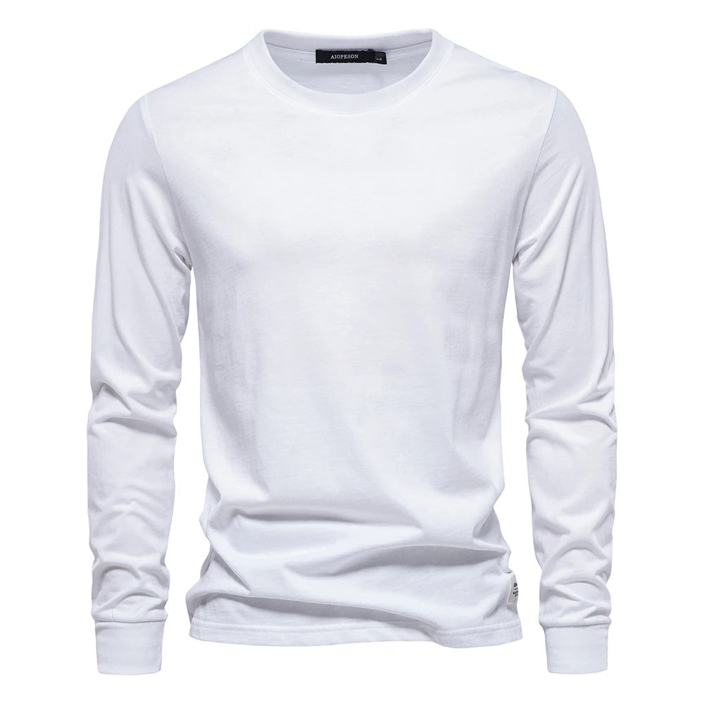 Ensfarvet langærmet T-shirt til mænd