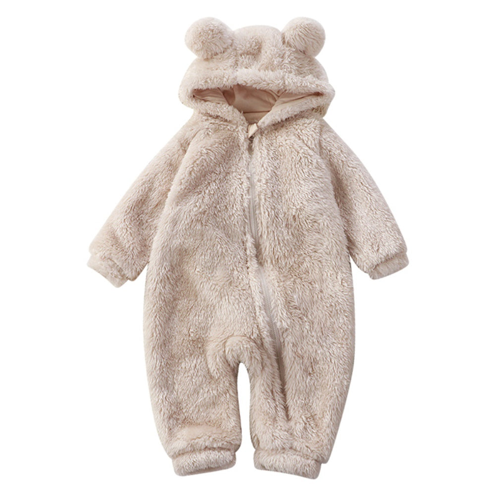 Baby Vinter Onesie med Bjørneører – Varm Flanel Jumpsuit (0–36 måneder)