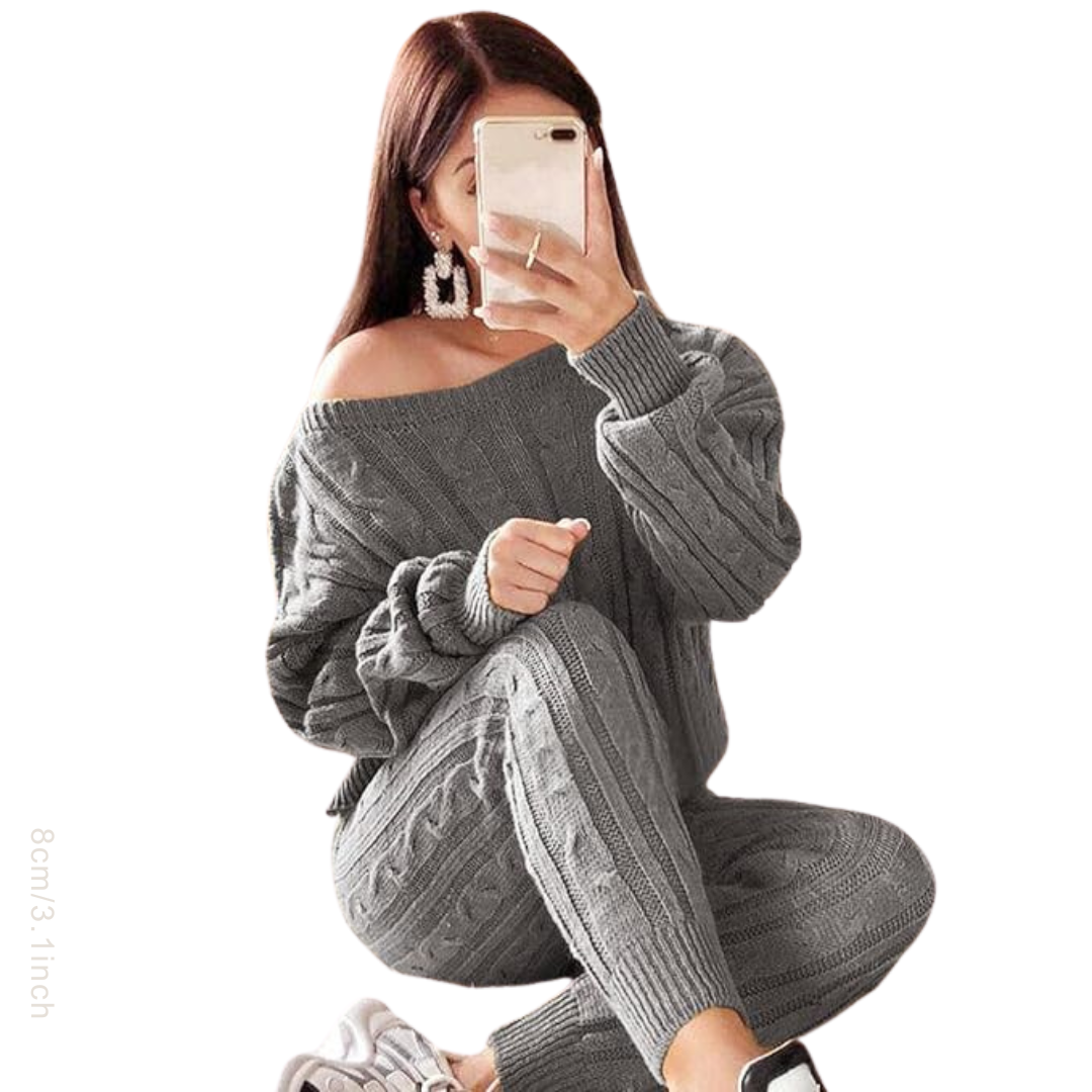 Plus Size Droppede Skuldre Strikkede Bukser Set