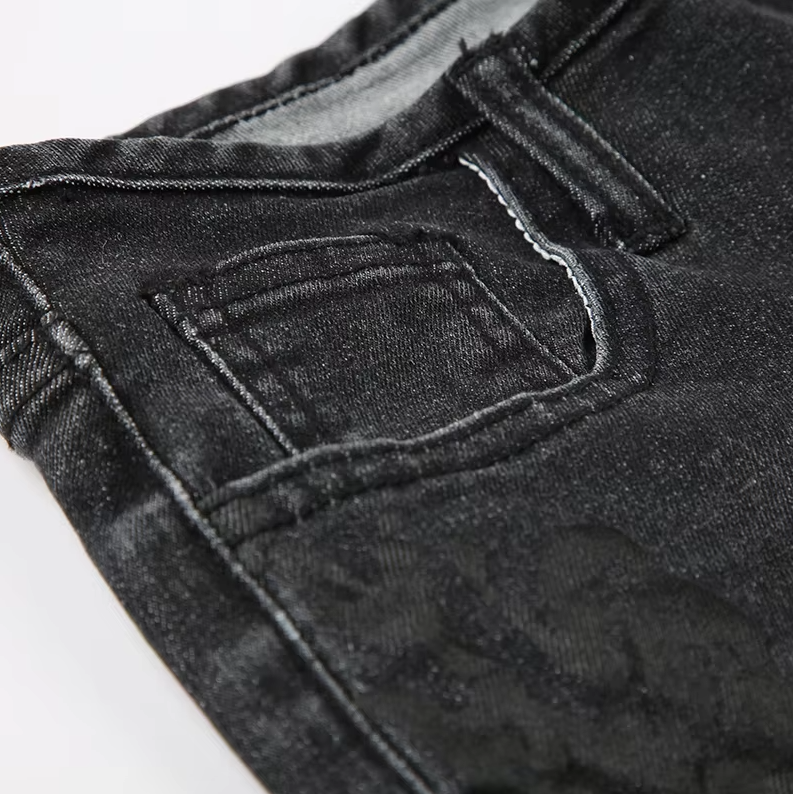 Blomsterprint lavtaljede denimbukser