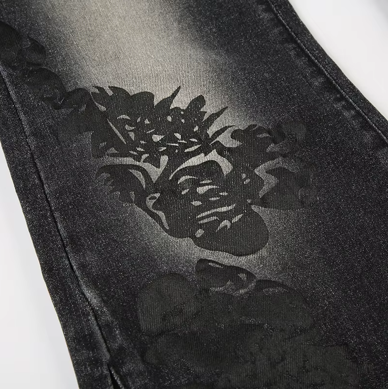 Blomsterprint lavtaljede denimbukser