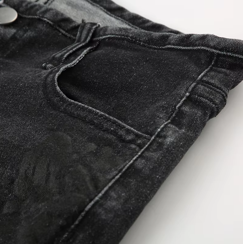 Blomsterprint lavtaljede denimbukser