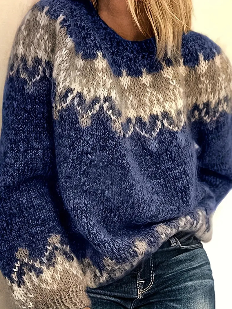 Strikket pullover med jacquardprint til kvinder