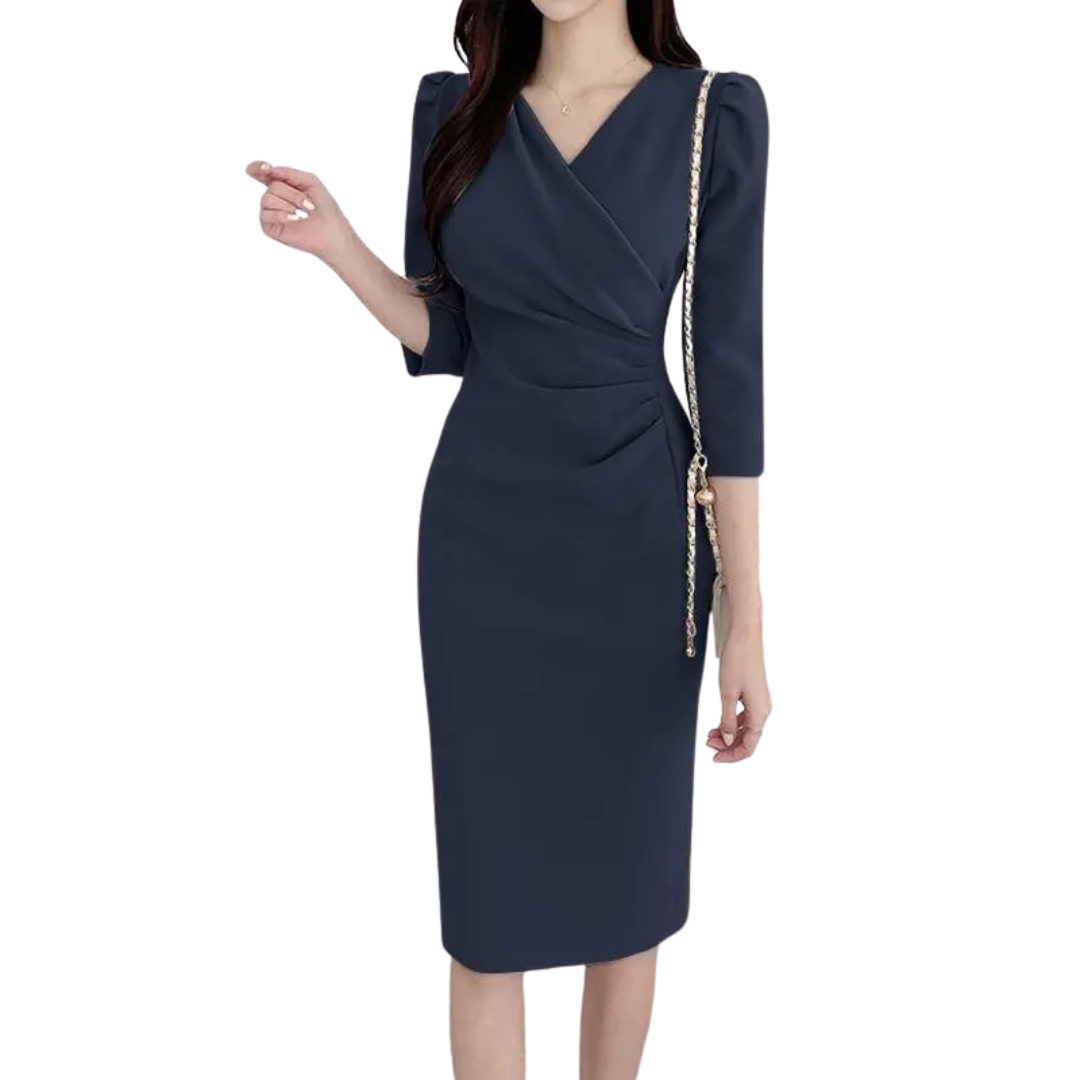 Kvinders V-hals bodycon knælang arbejdskjole